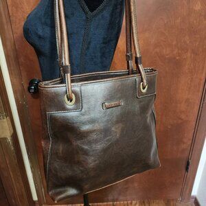 Rosetti Brown Leather Shoulder Bag With Outer Wallet and Built In Wallet Pouch